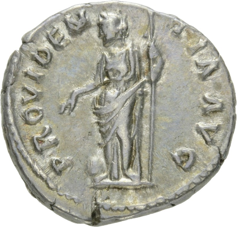RIC II Hadrian 262d Hadrian reverse, Providentia steht in der Vorderansicht, den Kopf nach l. Sie hält im l. Arm ein Zepte...