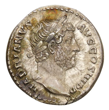 RIC II Hadrian 266d Hadrian obverse, Kopf des Hadrianus mit Lorbeerkranz nach r.