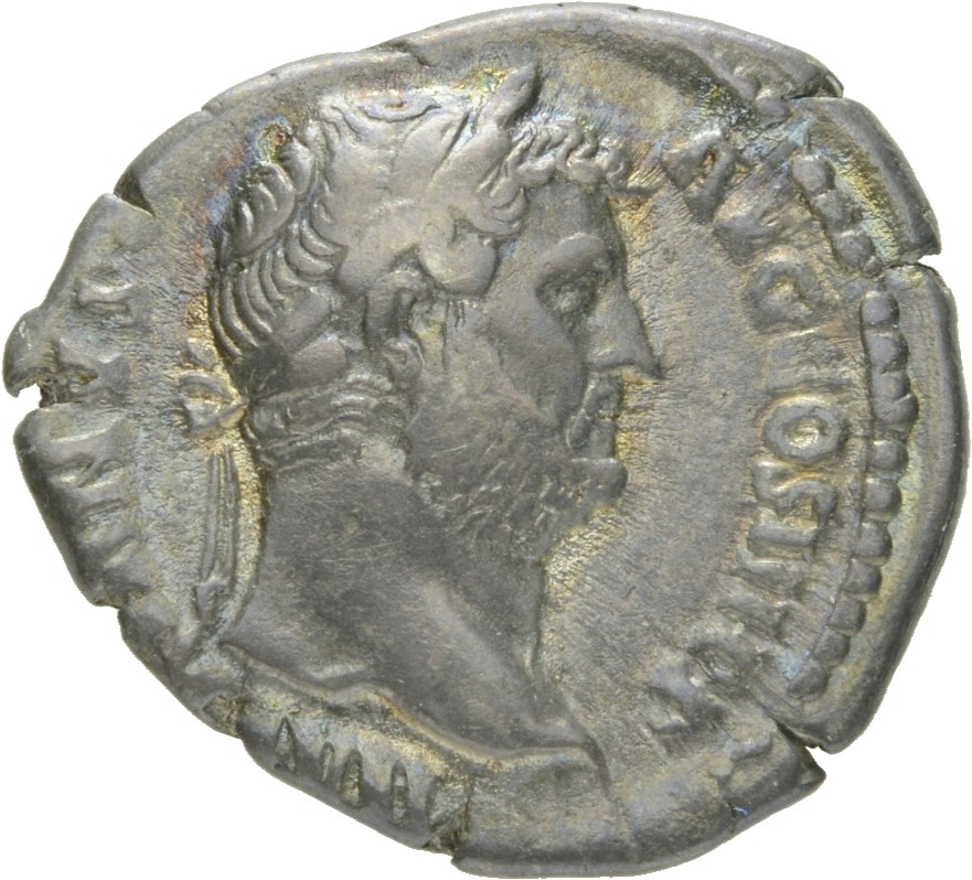 RIC II Hadrian 267d Hadrian obverse, Kopf des Hadrianus mit Lorbeerkranz nach r.