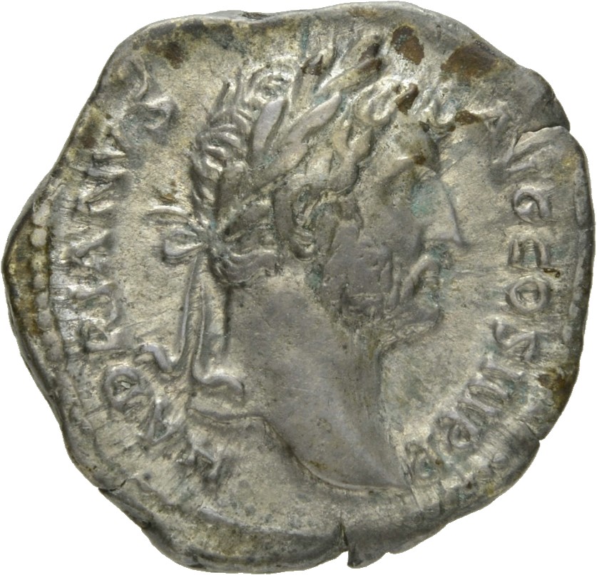 RIC II Hadrian 268d Hadrian obverse, Kopf des Hadrianus mit Lorbeerkranz nach r.