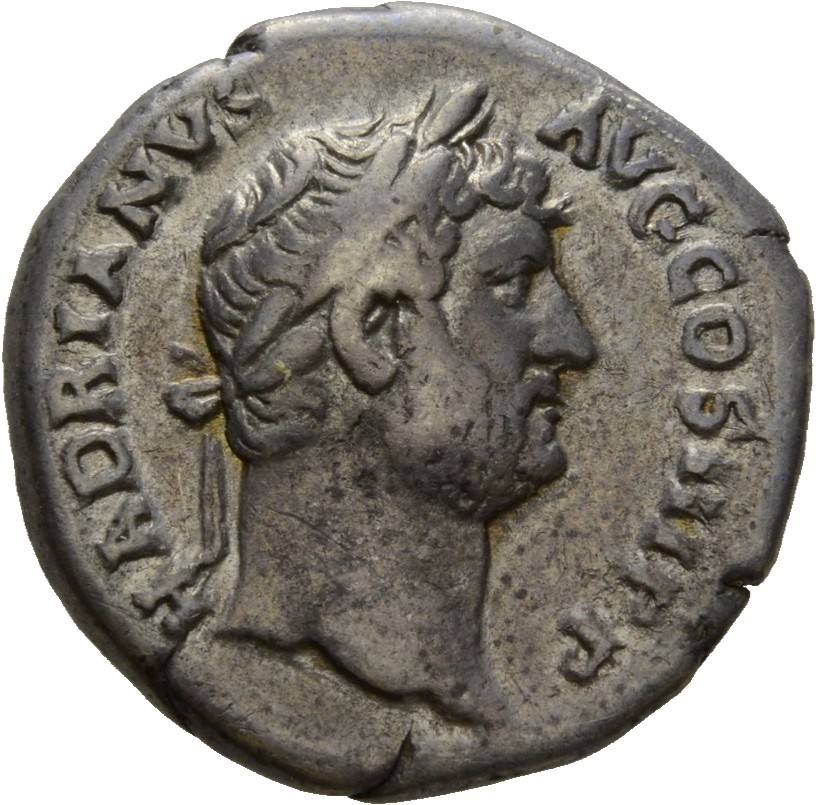 RIC II Hadrian 299d Hadrian obverse, Kopf des Hadrianus mit Lorbeerkranz nach r.