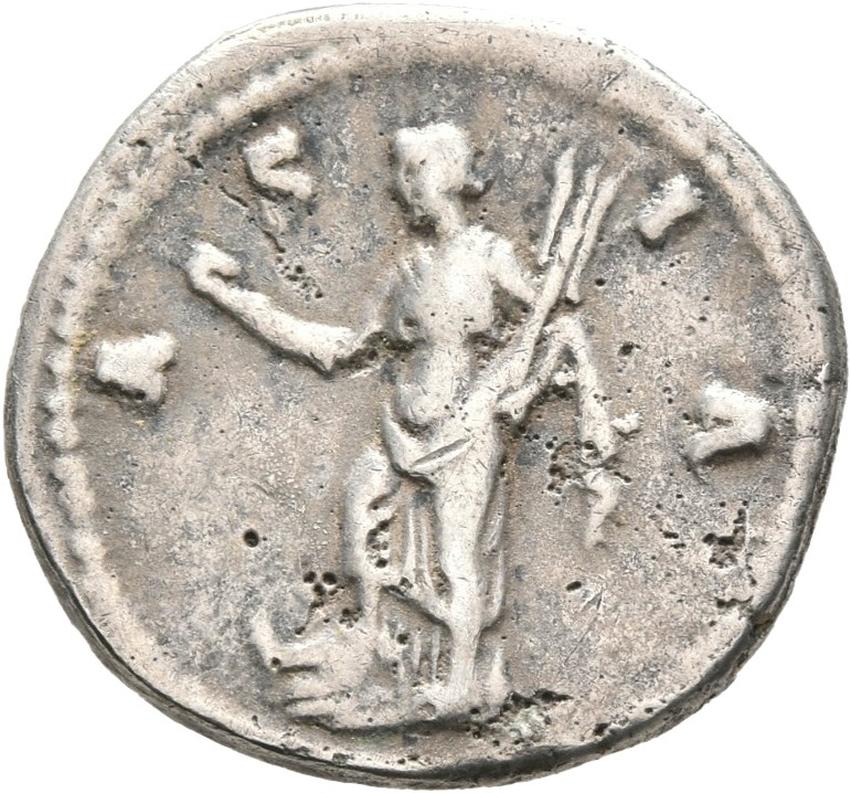 RIC II Hadrian 301a Hadrian reverse, Asia steht in der Vorderansicht, Kopf nach l. Hält in der r. Hand Haken und im l. Arm...