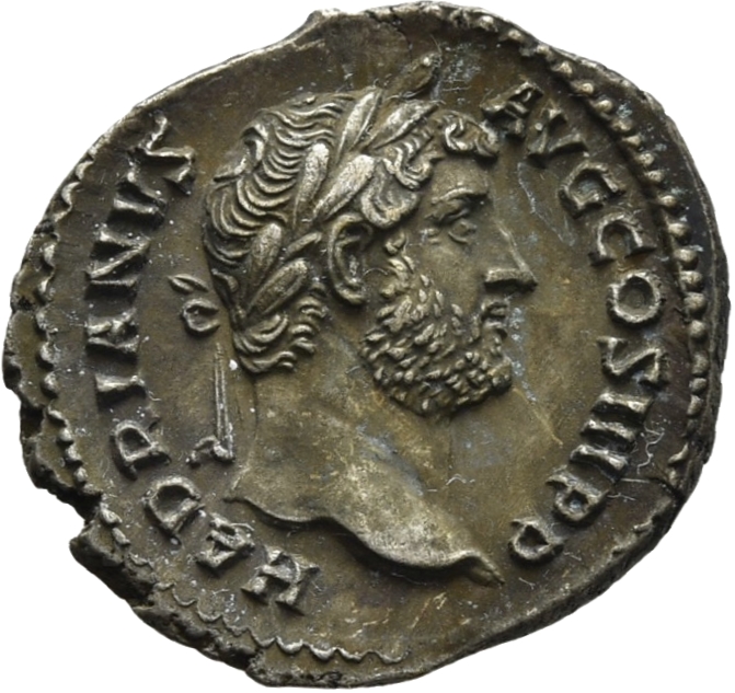 RIC II Hadrian 301d Hadrian obverse, Kopf des Hadrianus mit Lorbeerkranz nach r.
