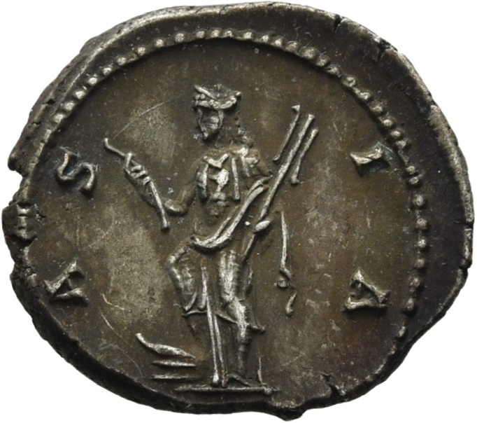 RIC II Hadrian 301d Hadrian reverse, Asia steht in der Vorderansicht, den Kopf nach l. gewandt. Sie hält eine Sichel in ih...