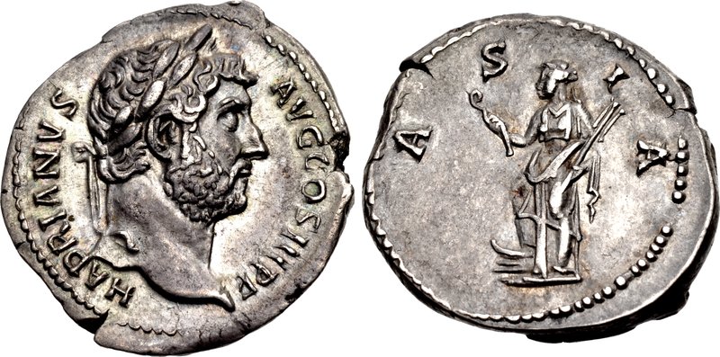 RIC II Hadrian 301d Hadrian obverse, Kopf des Hadrianus mit Lorbeerkranz nach r.