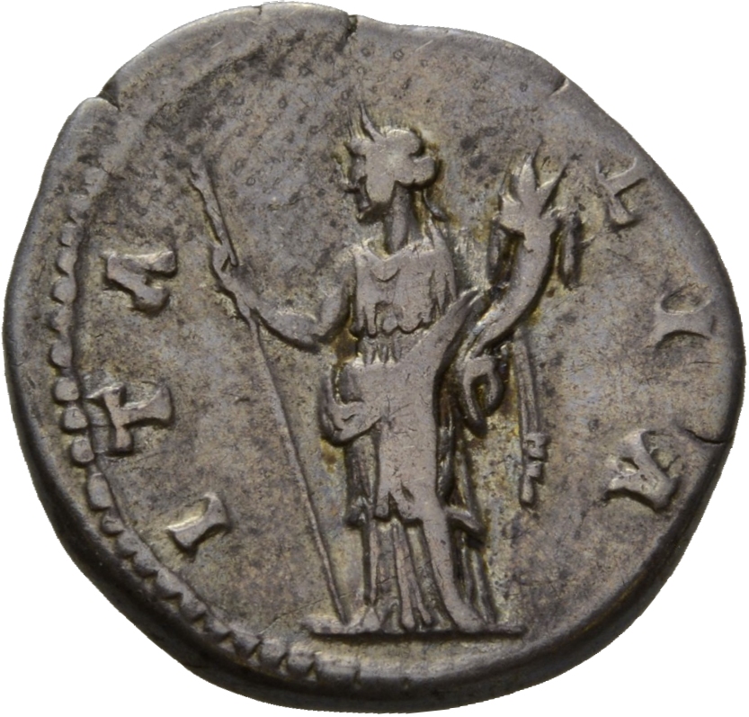 RIC II Hadrian 307a Hadrian reverse, Italia steht in der Vorderansicht, den Kopf nach l., in der r. Hand Zepter und im l. ...