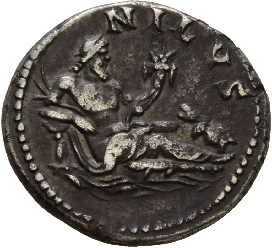 RIC II Hadrian 310c Hadrian reverse, Nil gelagert nach r., lehnt mit Rücken an einer Urne und hält im r. Arm Füllhorn (cor...