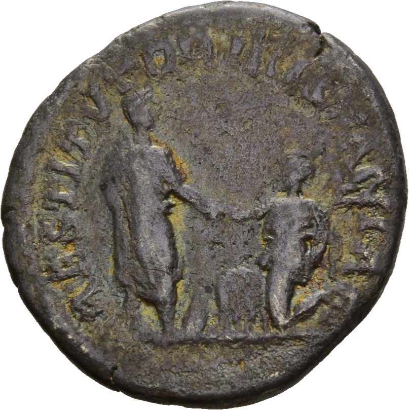 RIC II Hadrian 326d Hadrian reverse, Hadrianus in Toga steht nach r., in der l. Hand Schriftrolle. Er hilft der vor ihm kn...