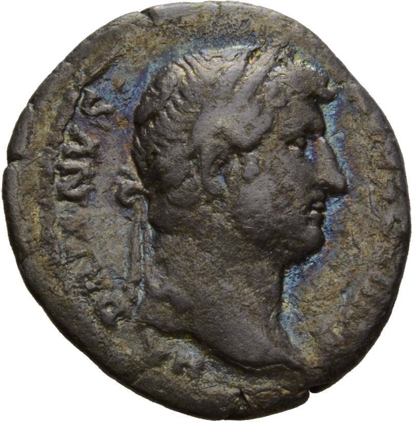 RIC II Hadrian 326d Hadrian obverse, Kopf des Hadrianus mit Lorbeerkranz nach r.