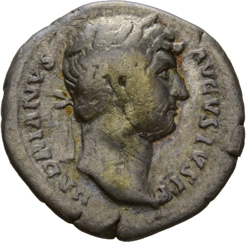RIC II Hadrian 338 Hadrian obverse, Kopf des Hadrianus mit Lorbeerkranz nach r.