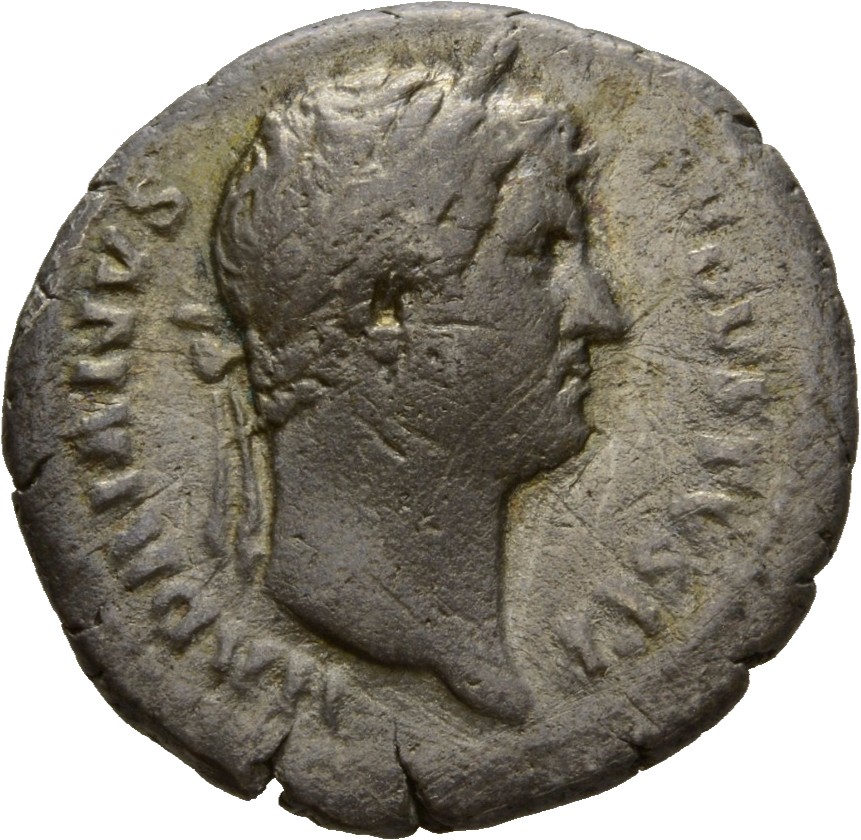 RIC II Hadrian 345 Hadrian obverse, Kopf des Hadrianus mit Lorbeerkranz nach r.