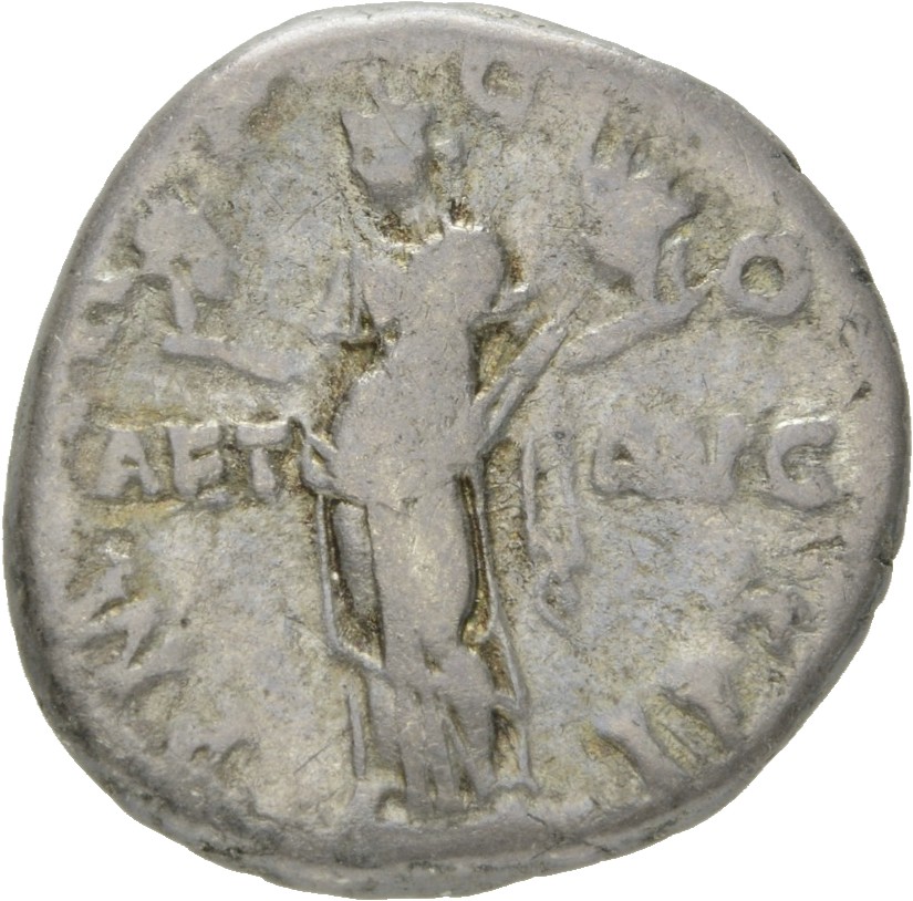RIC II Hadrian 38 Hadrian reverse, Aeternitas in der Vorderansicht, den Kopf nach l. In den Händen die Imagines von Mond u...