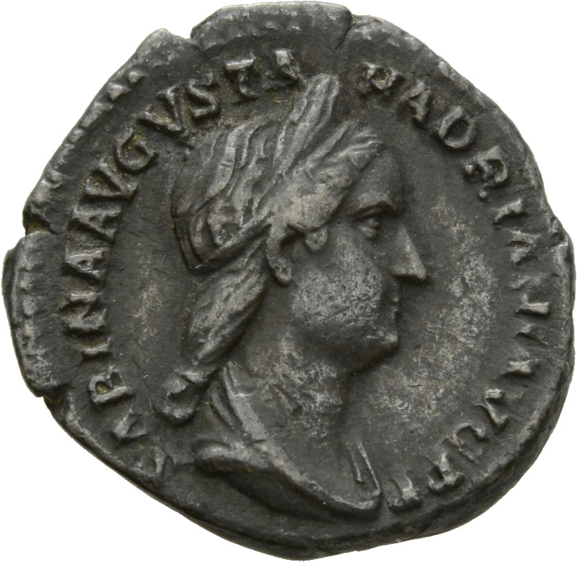 RIC II Hadrian 398 (denarius) Hadrian obverse, Drapierte Büste der Sabina mit Diadem in der Brustansicht nach r.