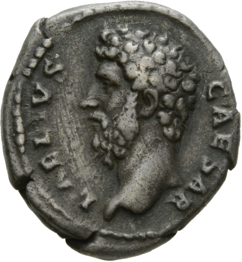 RIC II Hadrian 436c (denarius) Hadrian obverse, Kopf des L. Aelius nach l.
