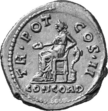 RIC II Hadrian 436d Hadrian reverse, Concordia sitzt in einem Stuhl nach l., in der r. Hand eine Schale (patera), den l. A...