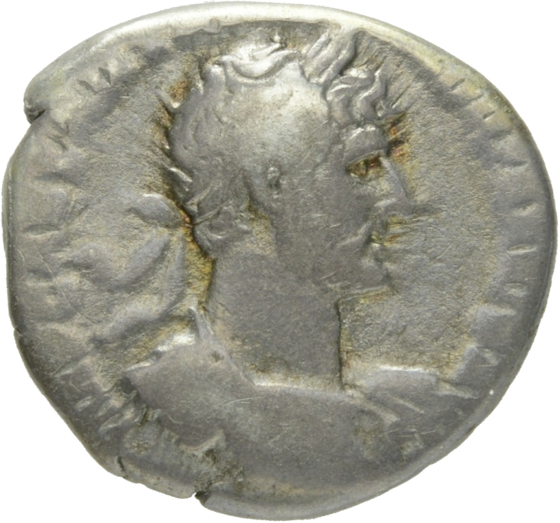 RIC II Hadrian 44c Hadrian obverse, Drapierte Panzerbüste des Hadrianus mit Lorbeerkranz in der Brustansicht nach r.