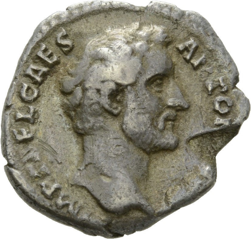 RIC II Hadrian 454A (denarius) Hadrian obverse, Kopf des Antoninus Caesar (später Antoninus Pius) nach r.