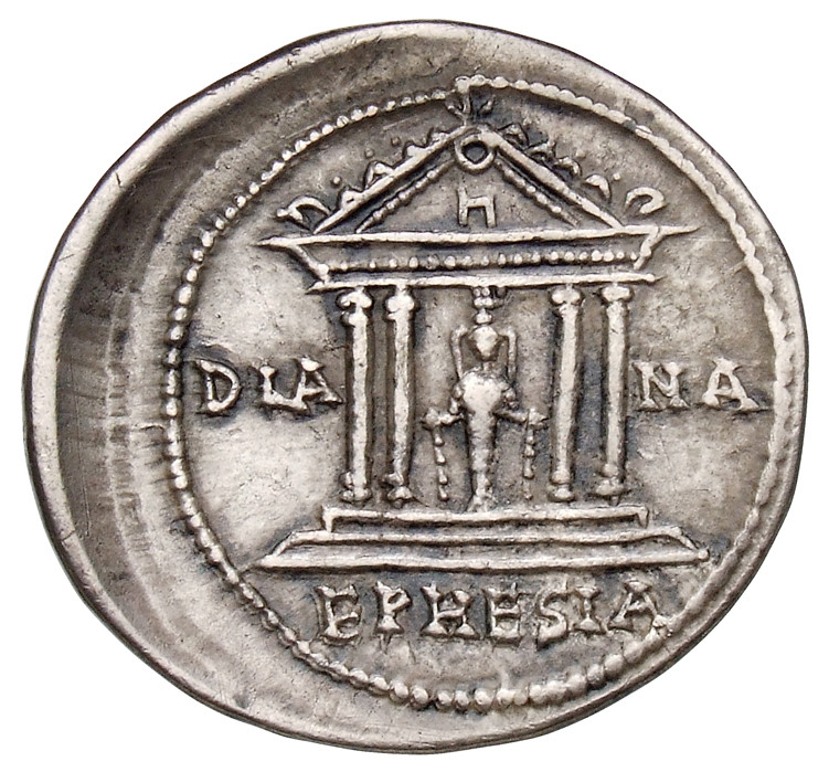 RIC II Hadrian 475A Hadrian reverse, Tempel der Artemis von Ephesos mit Kultbild in der Cella.