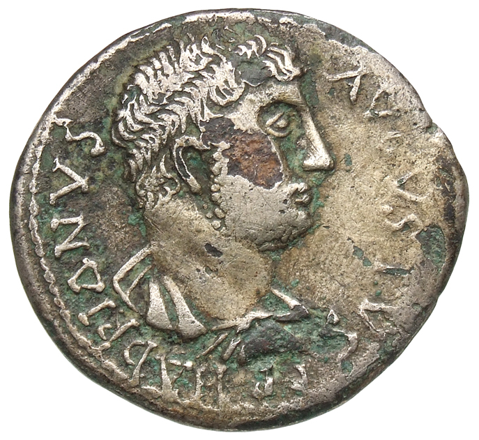 RIC II Hadrian 482 Hadrian obverse, Drapierte Büste des Hadrianus in der Rückenansicht nach r.