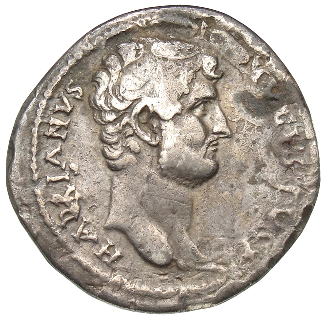 Hadrian obverse — Kopf des Hadrianus nach r.