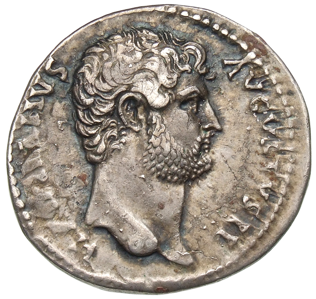 Hadrian obverse — Kopf des Hadrianus nach r.