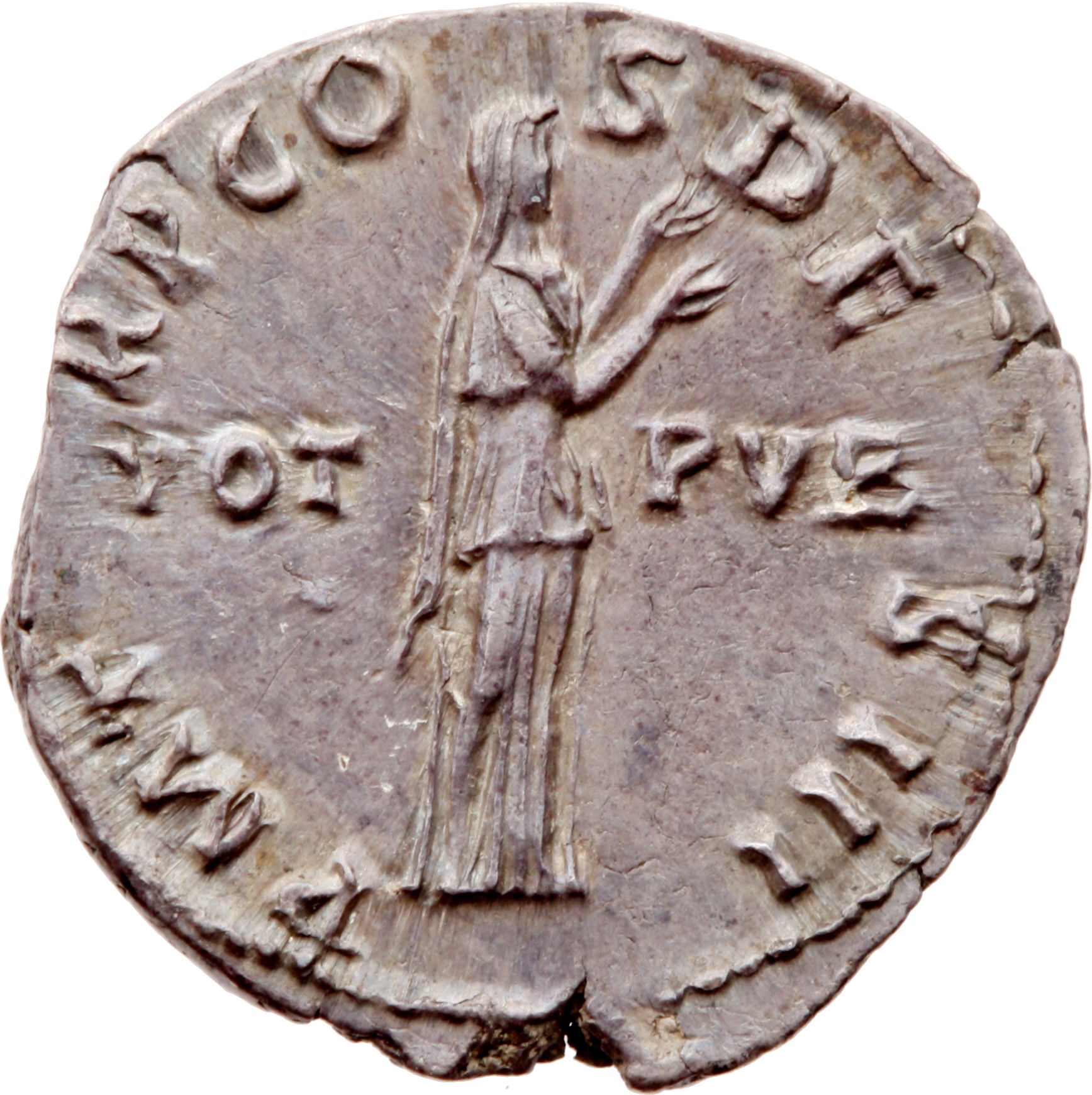 RIC II Hadrian 52 Hadrian reverse, Verschleierte Pietas steht nach r, beide Hände erhoben.