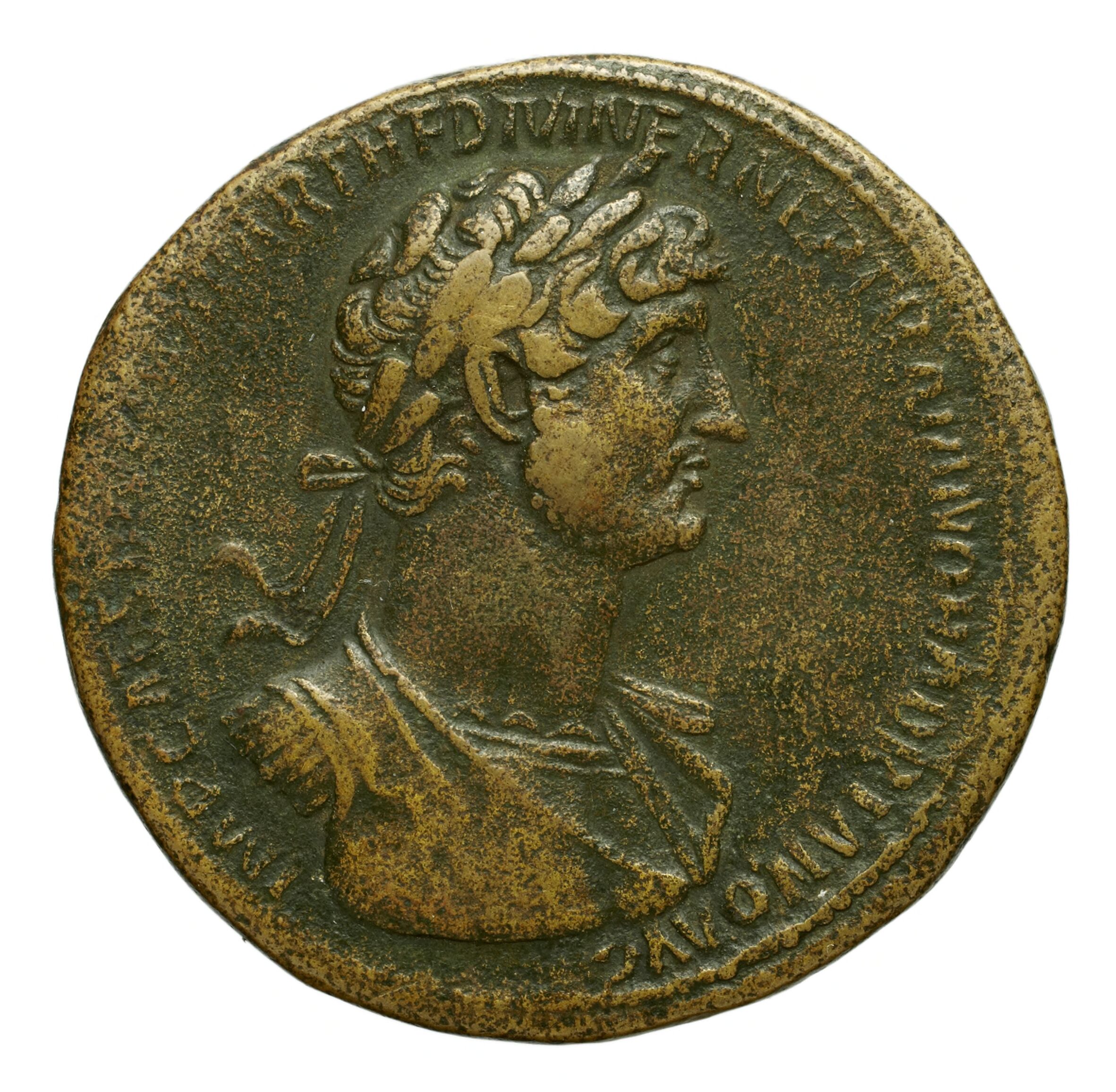 RIC II Hadrian 540 Hadrian obverse, Drapierte Panzerbüste des Hadrians mit Lorbeerkranz nach rechts.