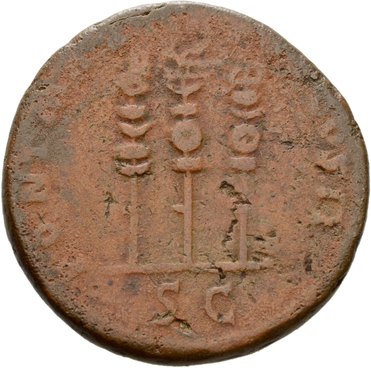 RIC II Hadrian 546A Hadrian reverse, Drei Feldzeichen (aquila umgeben von zwei signa).