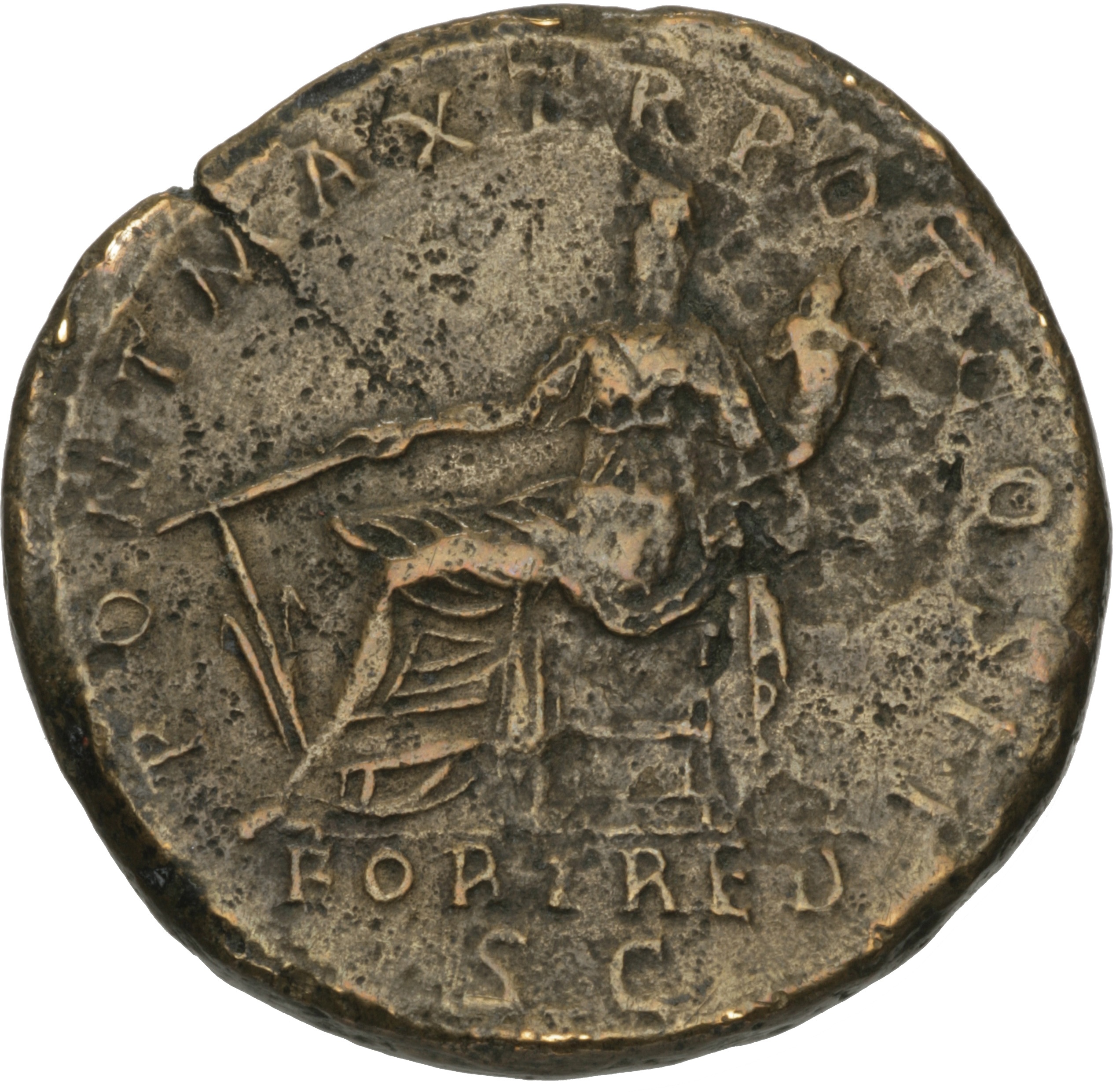 RIC II Hadrian 551A Hadrian reverse, Fortuna sitzt nach l., in der r. Hand Ruder und im l. Arm Füllhorn (cornucopiae). Bei...