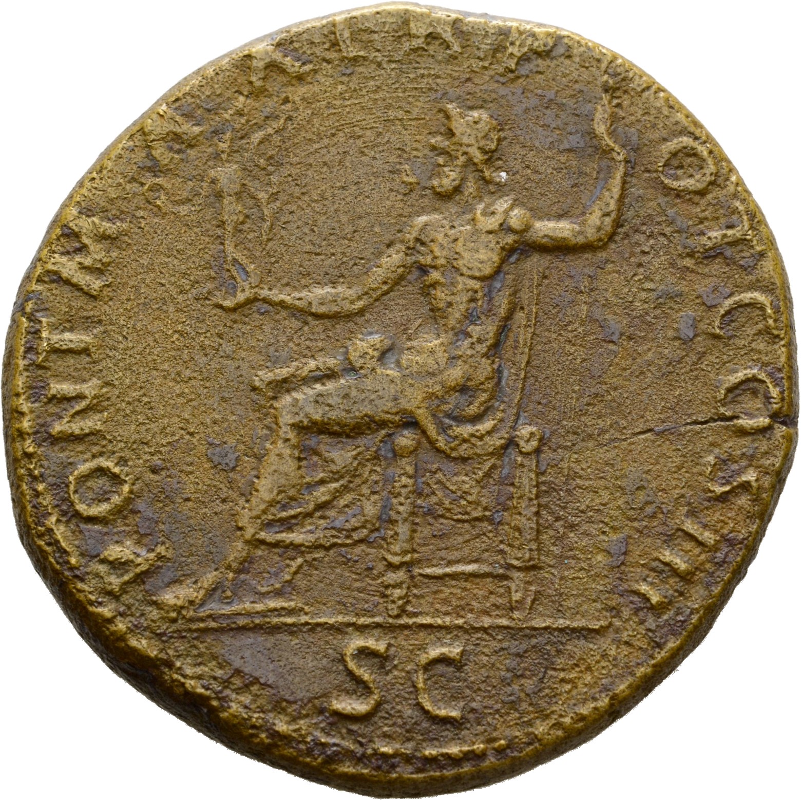 RIC II Hadrian 561A Hadrian reverse, Iupiter thront nach l., in der l. Hand Speer und auf der r. Hand Victoria.