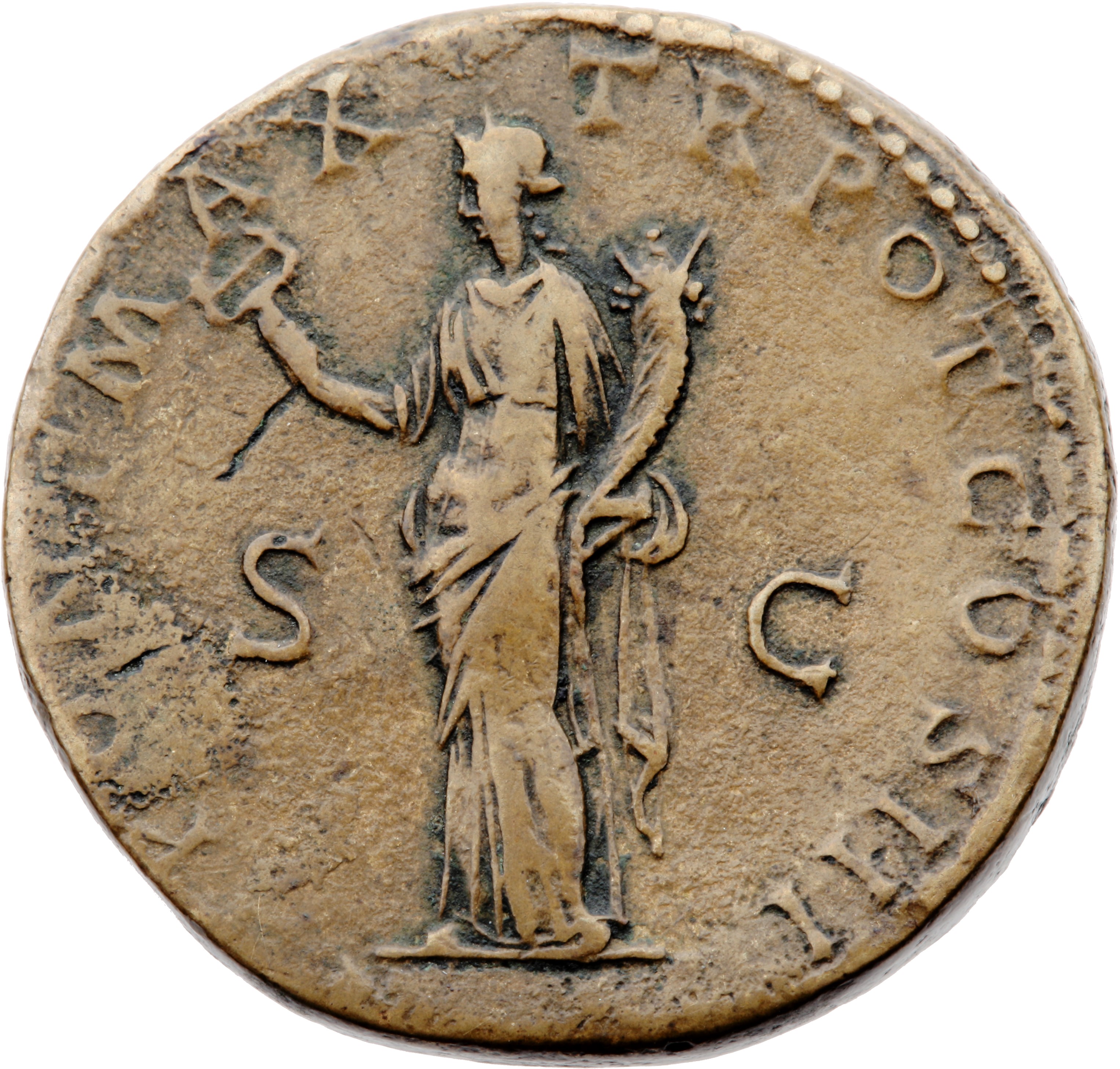 RIC II Hadrian 563B Hadrian reverse, Felicitas steht in der Vorderansicht, den Kopf nach l., in der r. Hand Heroldstab (ca...
