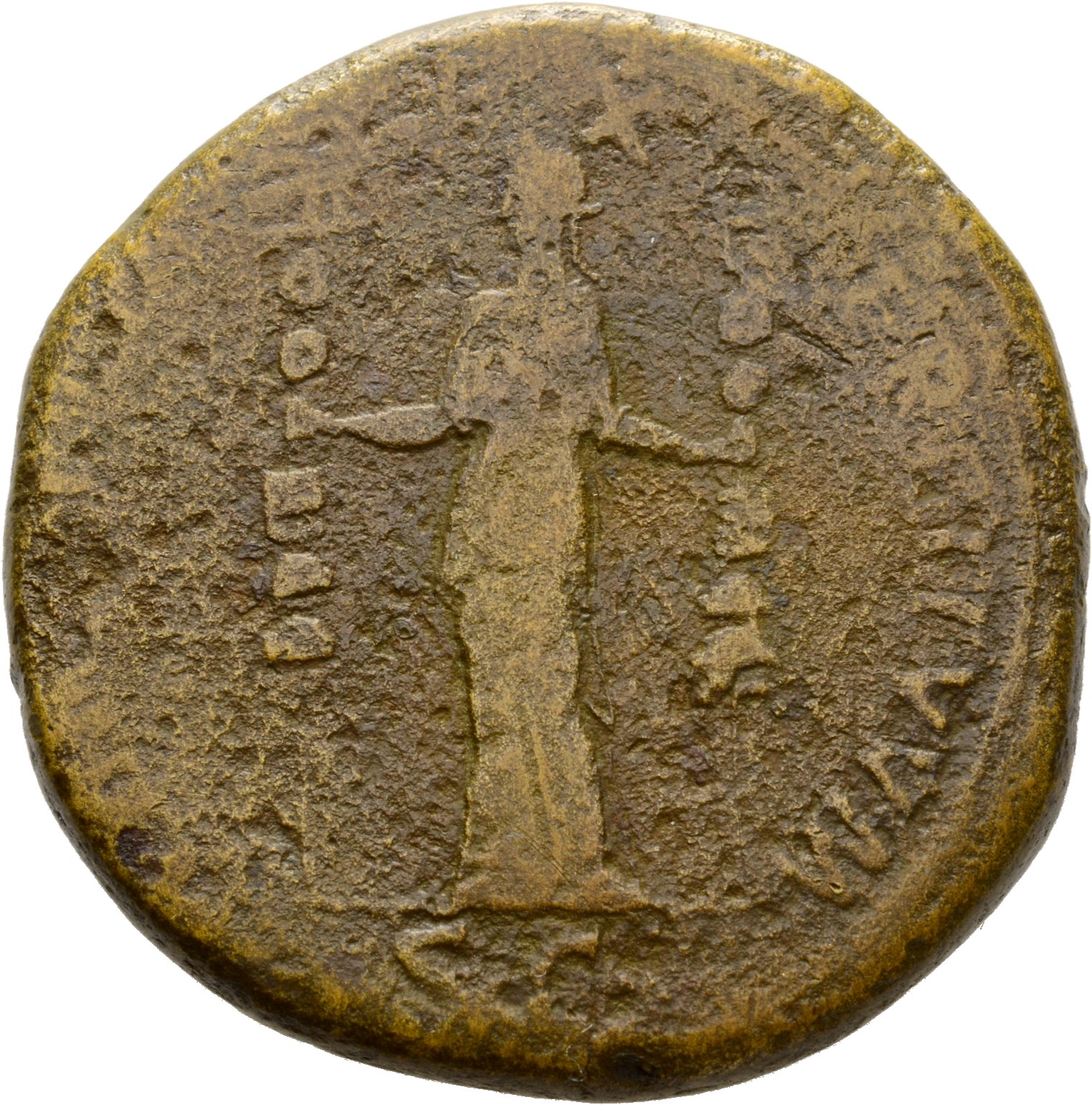 RIC II Hadrian 581B Hadrian reverse, Concordia steht in der Vorderansicht, den Kopf nach l., in der r. Hand Feldzeichen (a...
