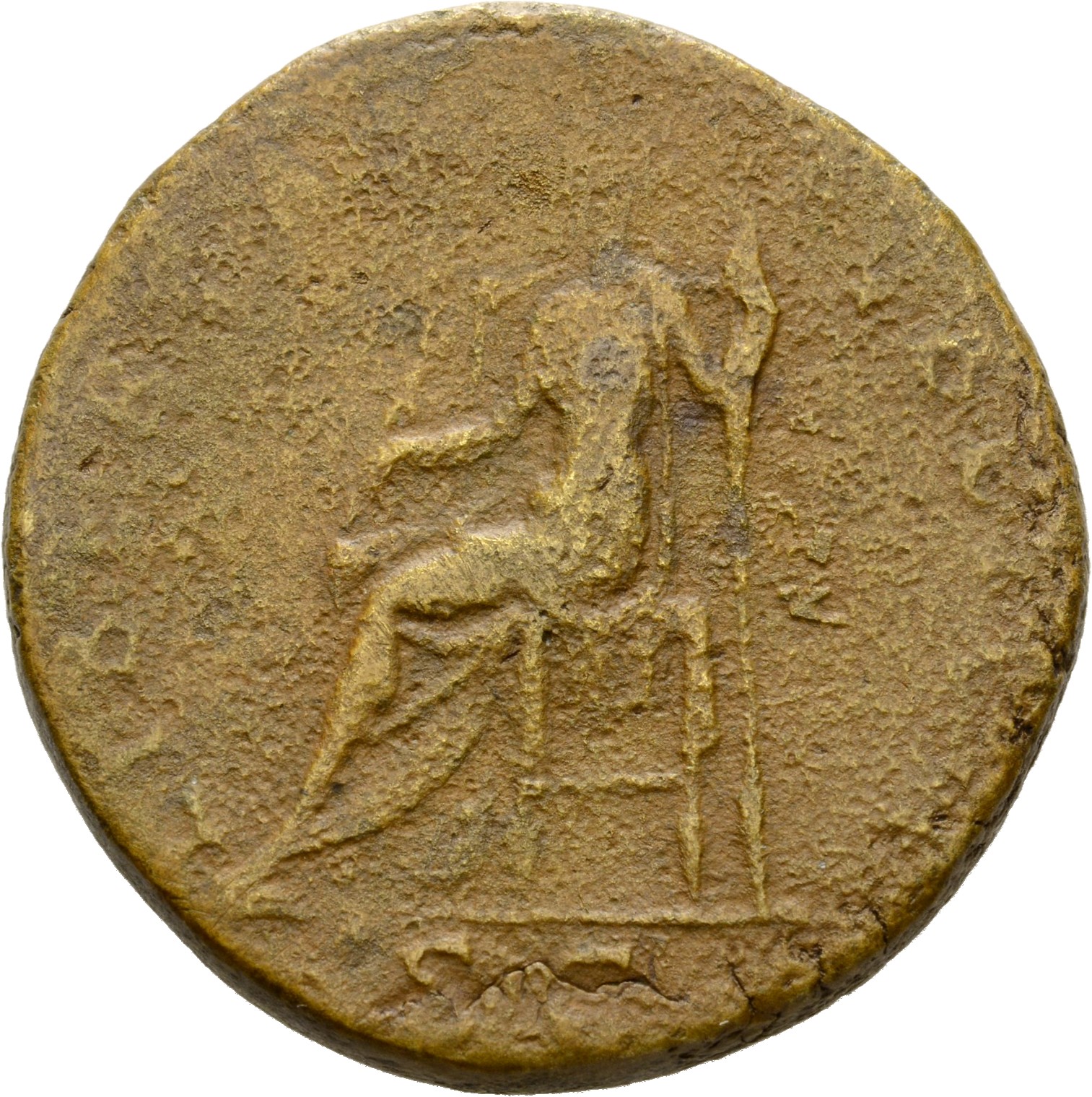 RIC II Hadrian 583D Hadrian reverse, Libertas sitzt nach l., in der r. Hand Zweig und in der l. Hand Zepter.