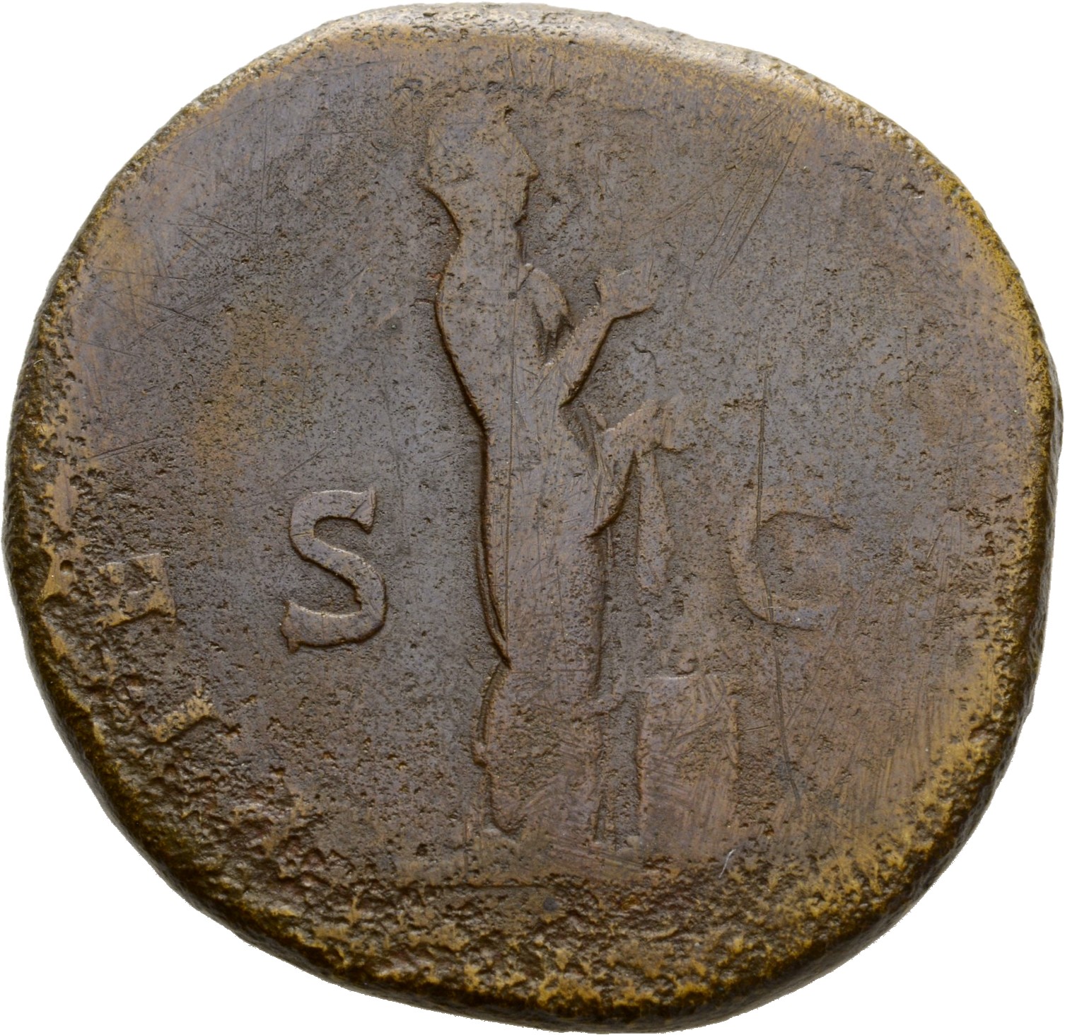 RIC II Hadrian 587A Hadrian reverse, Verschleierte Pietas steht nach r. vor Altar. Beiderseits S - C.