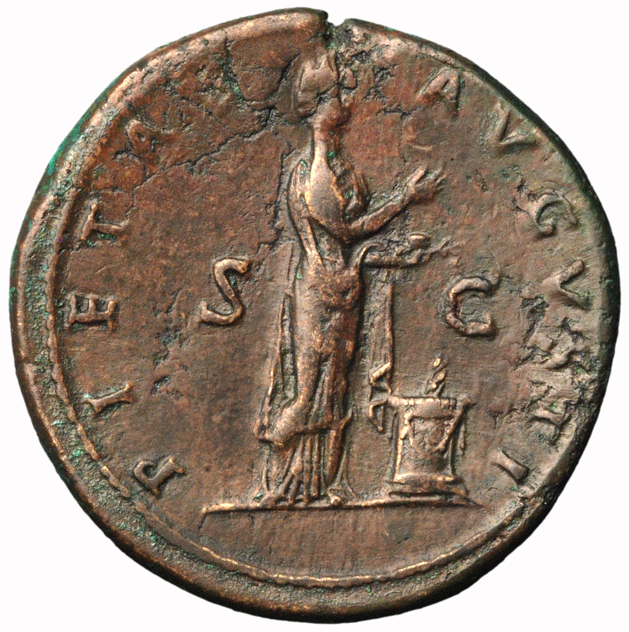 RIC II Hadrian 587B Hadrian reverse, Verschleierte Pietas steht nach r. vor Altar. Beiderseits S - C.