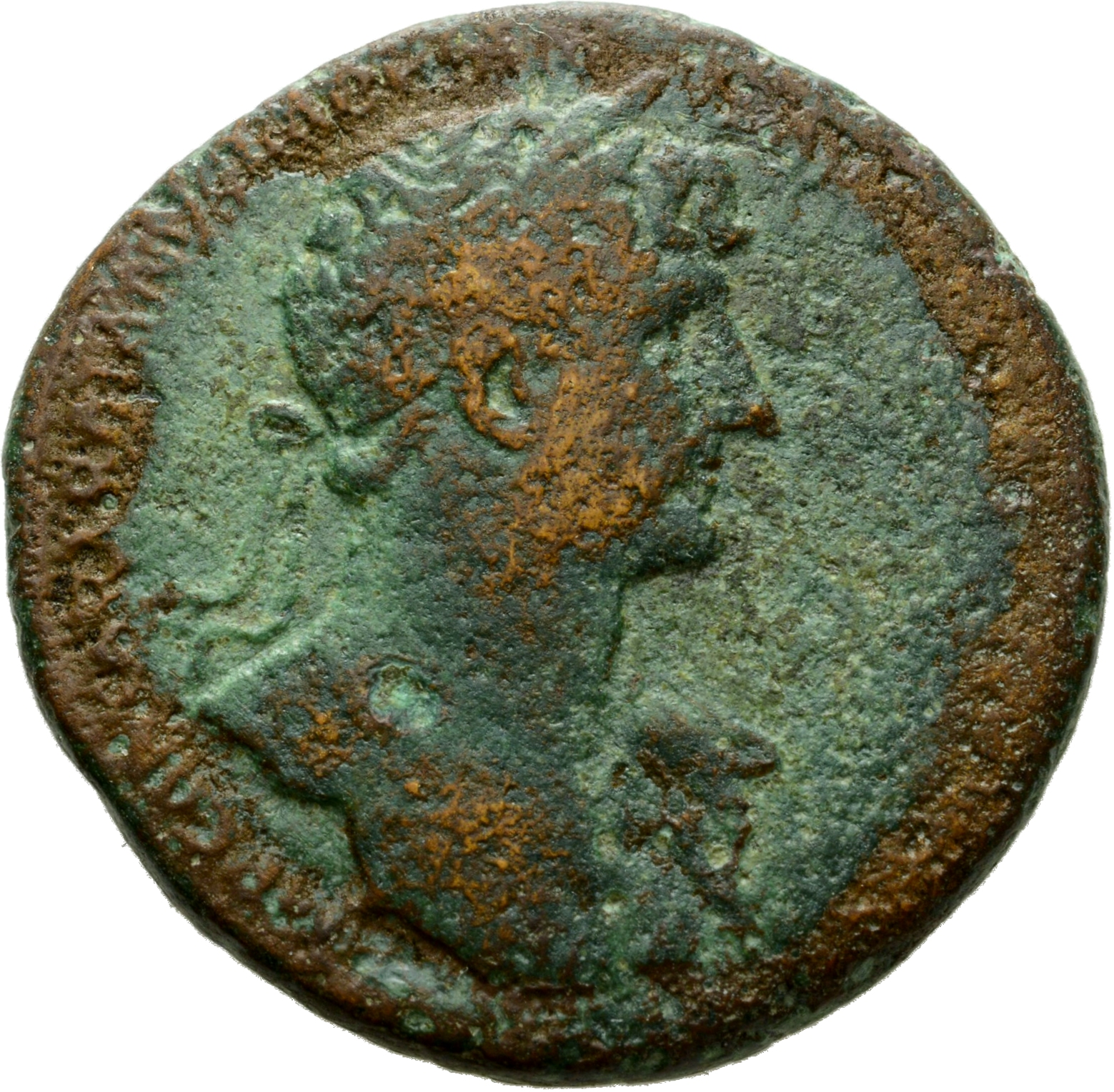 RIC II Hadrian 589B Hadrian obverse, Drapierte Büste des Hadrianus mit Lorbeerkranz in der Brustansicht nach r.