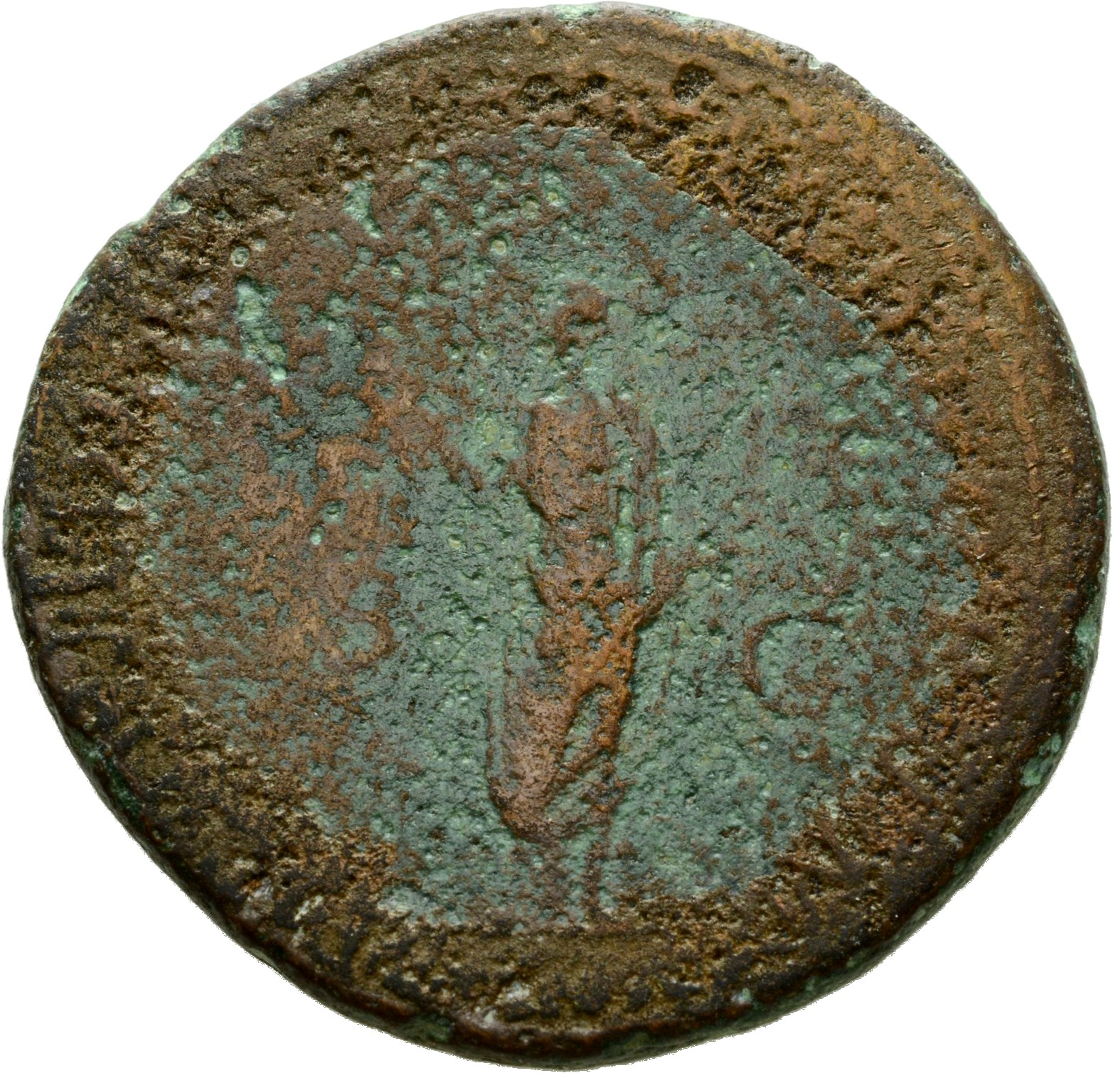 Hadrian reverse — Hadrianus steht in der Vorderansicht, den Kopf nach l., eine Schriftrolle in der l. Hand. Adler fliegt mit Zepter in seinen Fängen nach r. zur ausgestreckten r. Hand des Kaisers. Beiderseits S - C.