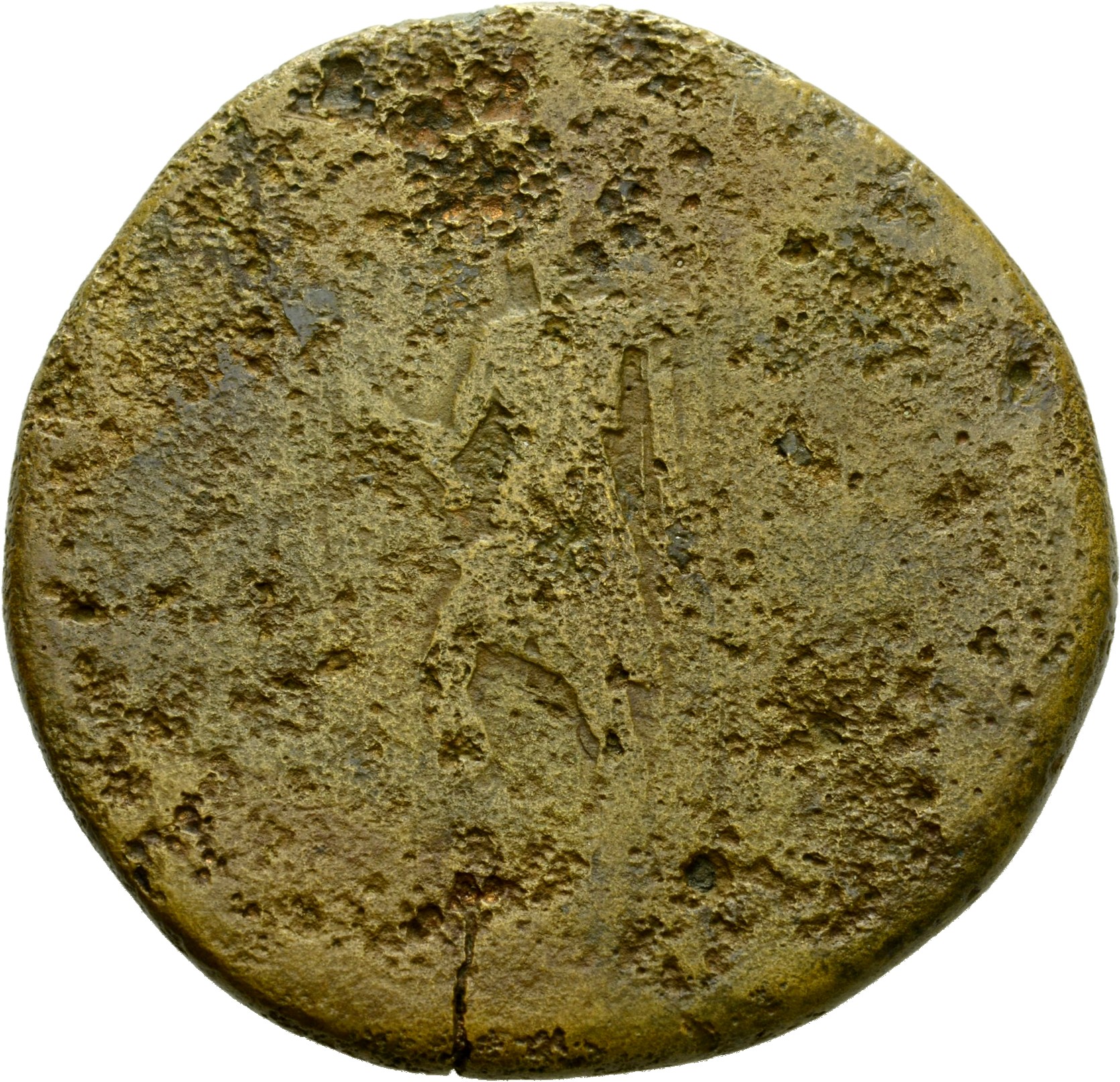 RIC II Hadrian 614C Hadrian reverse, Virtus steht in der Vorderansicht, den Kopf nach l. gewandt. Sie setzt den r. Fuß auf...