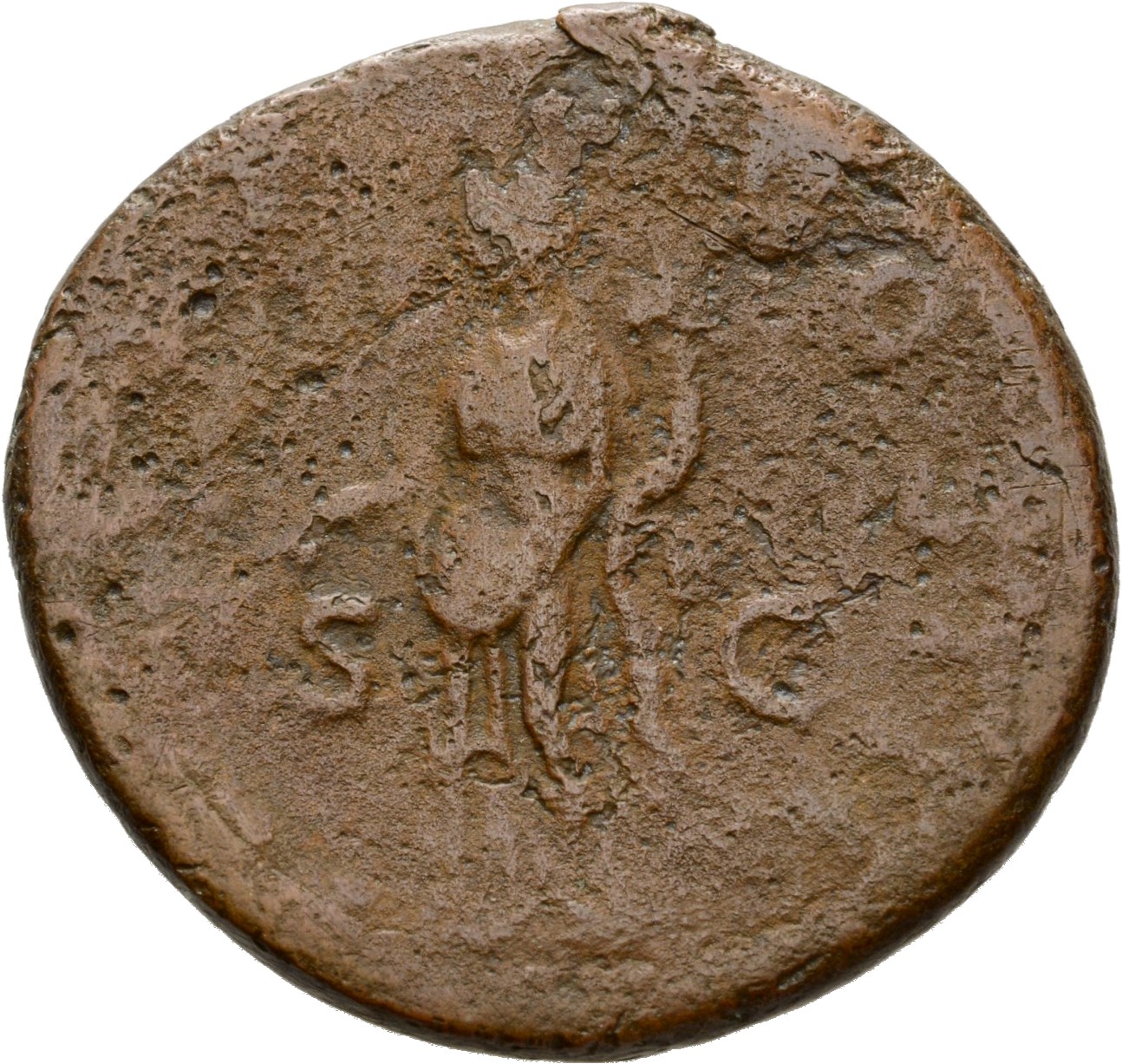 RIC II Hadrian 616B Hadrian reverse, Pax steht in der Vorderansicht, den Kopf nach l., in der r. Hand Zweig und im l. Arm ...