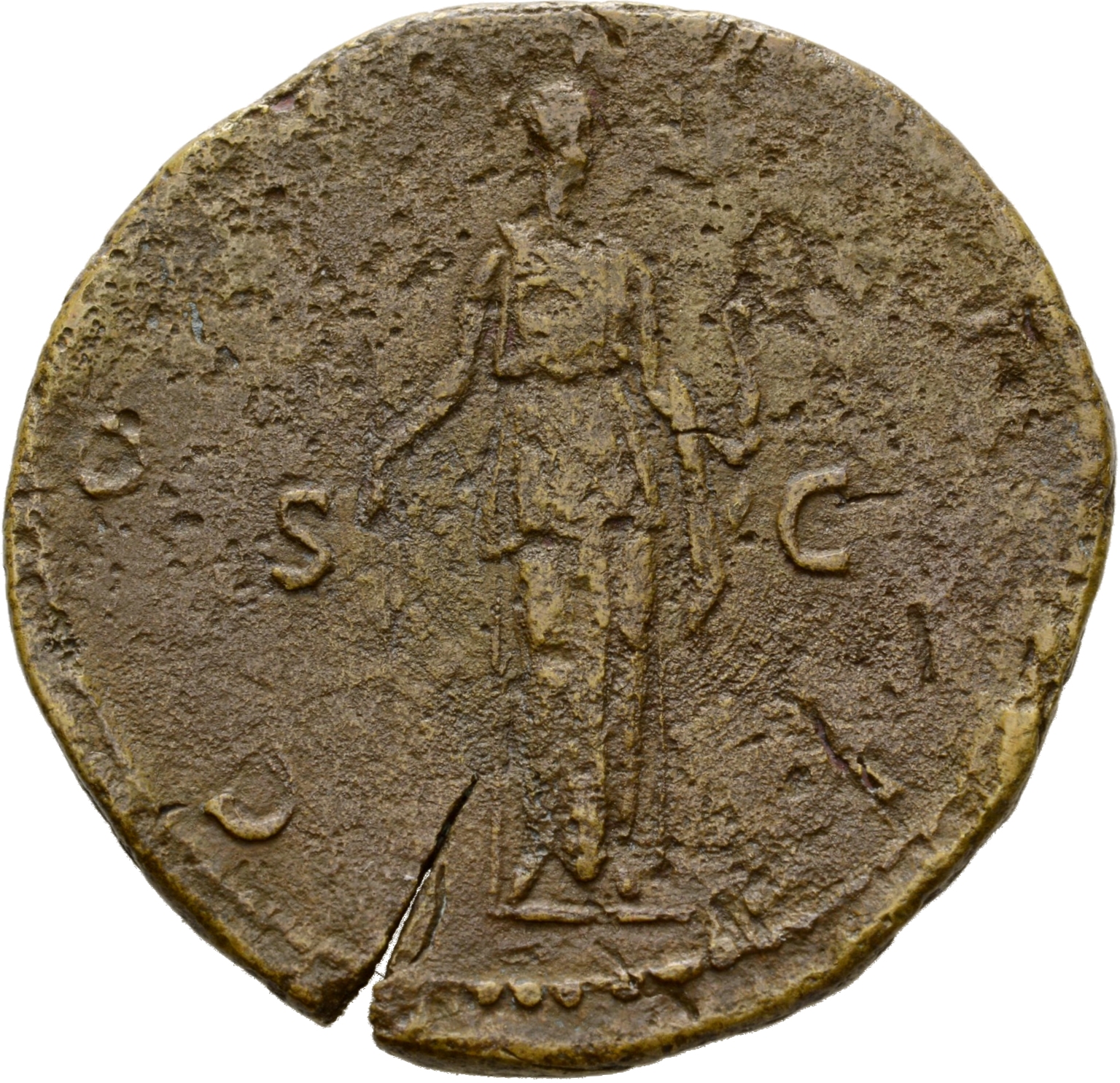 RIC II Hadrian 631B Hadrian reverse, Diana steht in der Vorderansicht, den Kopf nach r. gewandt. Sie hält in ihrer l. Hand...