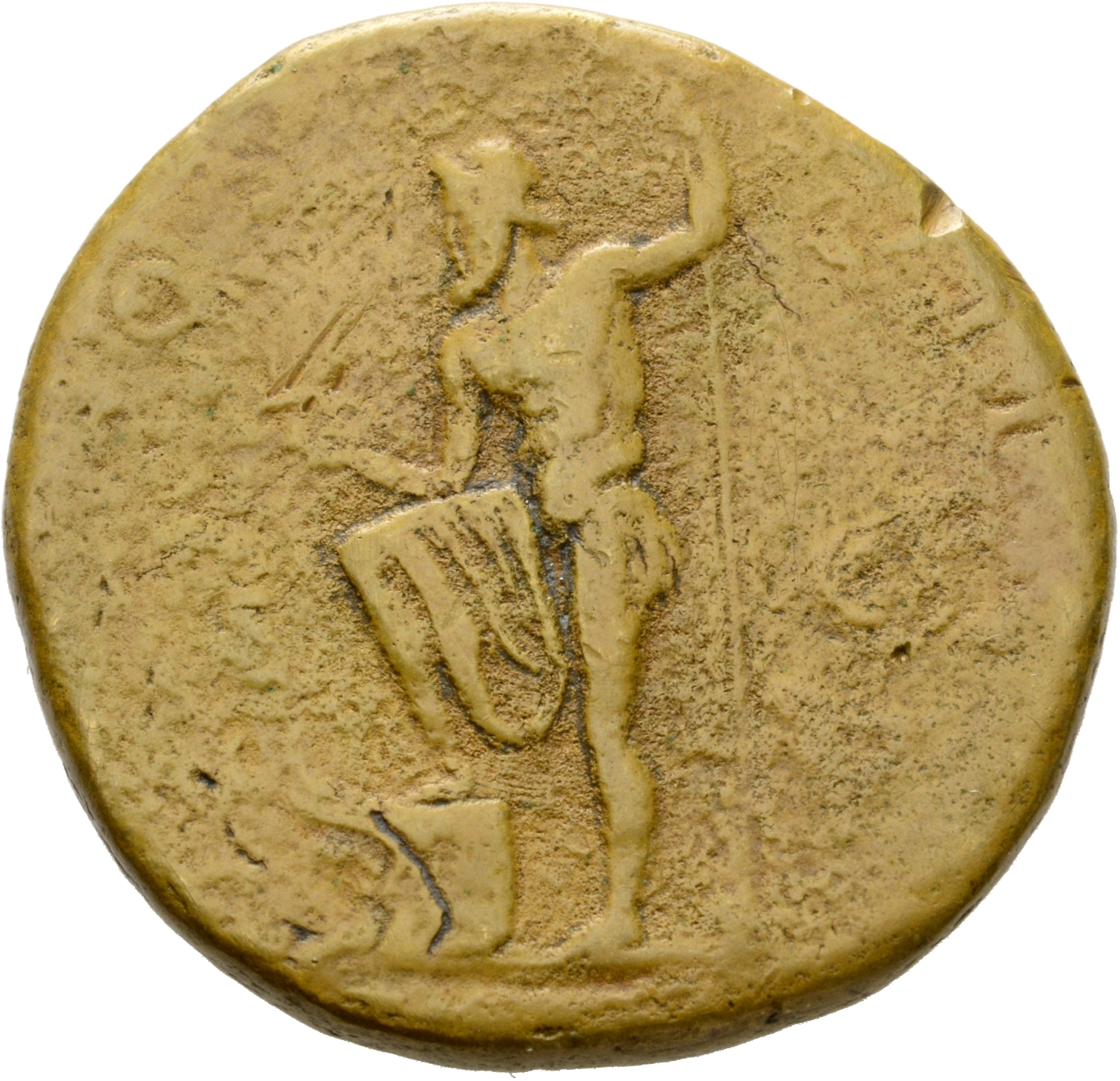 RIC II Hadrian 634 Hadrian reverse, Neptun steht in der Dreiviertelansicht nach l., den l. Fuß auf Schiffsbug (prora) mit ...