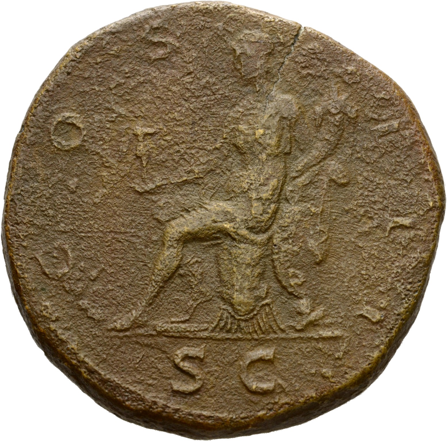 RIC II Hadrian 636e Hadrian reverse, Roma sitzt auf Rüstung nach l., auf der r. Hand Victoria und im l. Arm Füllhorn (corn...