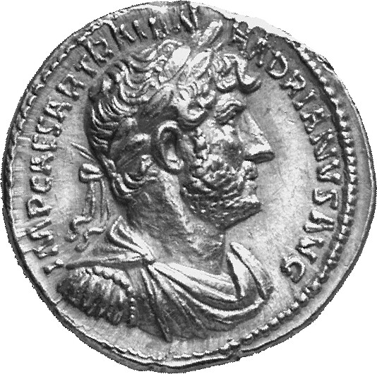 RIC II Hadrian 64 Hadrian obverse, Drapierte Panzerbüste des Hadrianus mit Lorbeerkranz in der Brustansicht nach r.