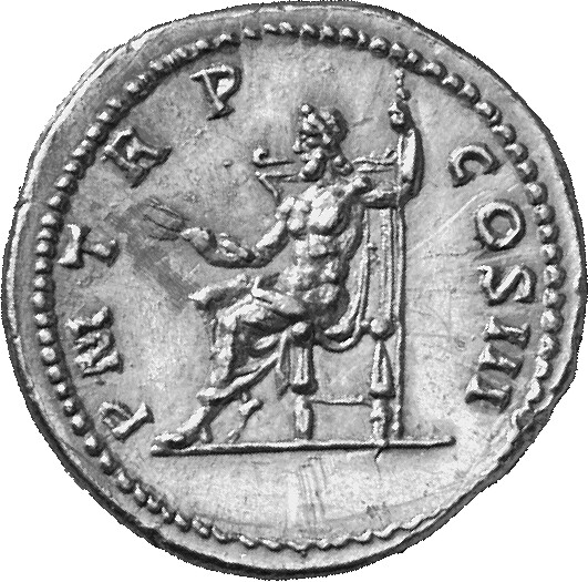 RIC II Hadrian 64 Hadrian reverse, Iupiter sitzt auf einem Thron nach l. In der r. Hand hält er ein Blitzbündel und im l. ...