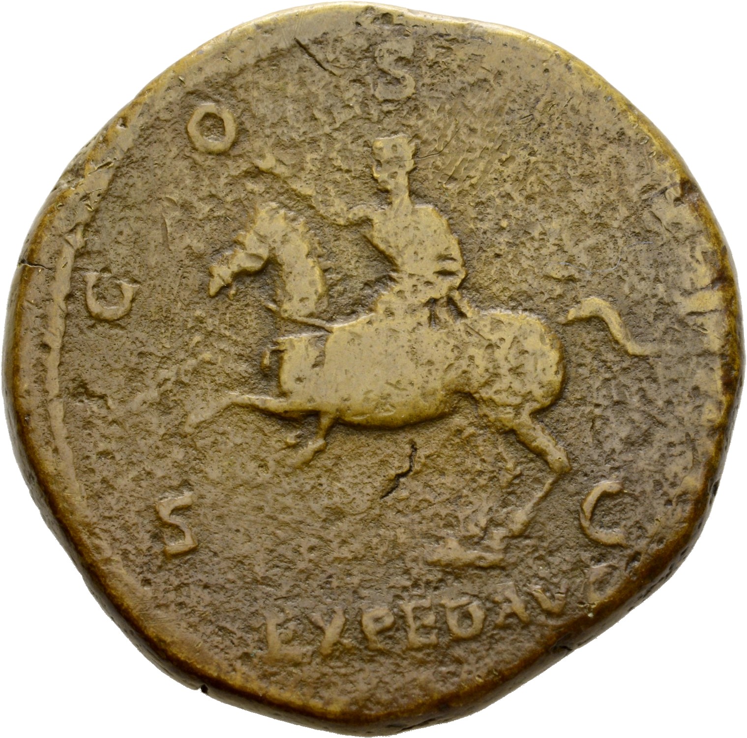 RIC II Hadrian 645 Hadrian reverse, Hadrianus zu Pferde nach l., hebt die r. Hand. Beiderseits S - C.