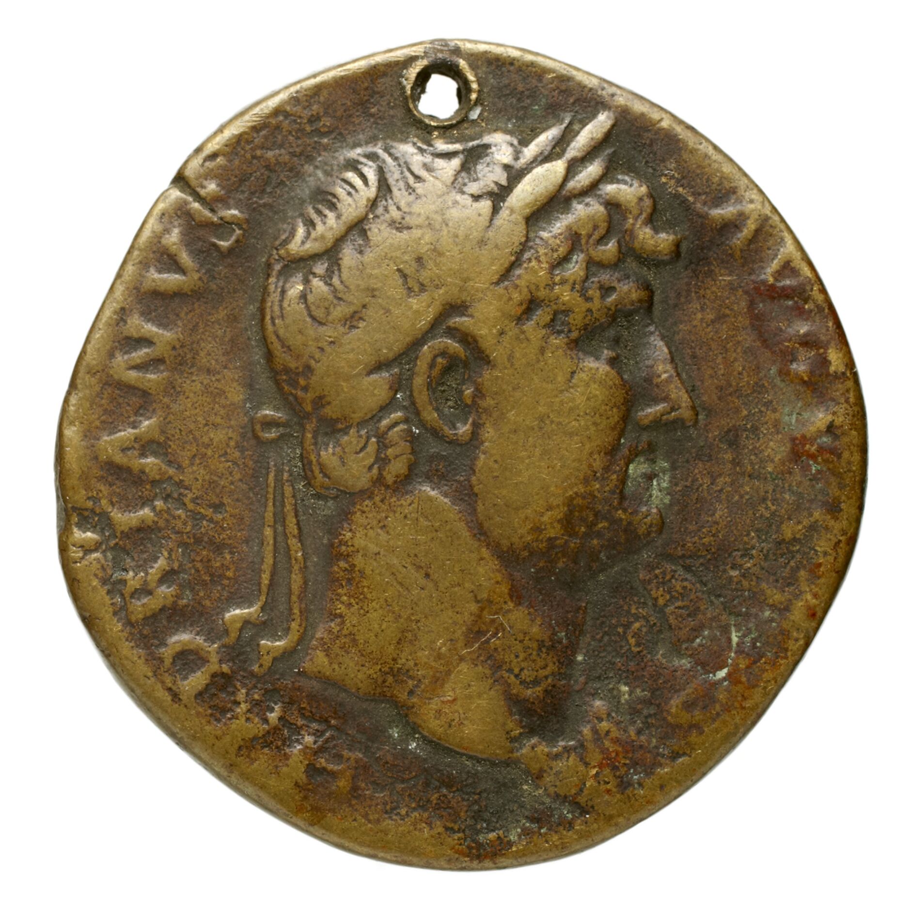 RIC II Hadrian 651 Hadrian obverse, An der l. Schulter drapierte Büste des Hadrianus mit Lorbeerkranz in der Brustansicht ...