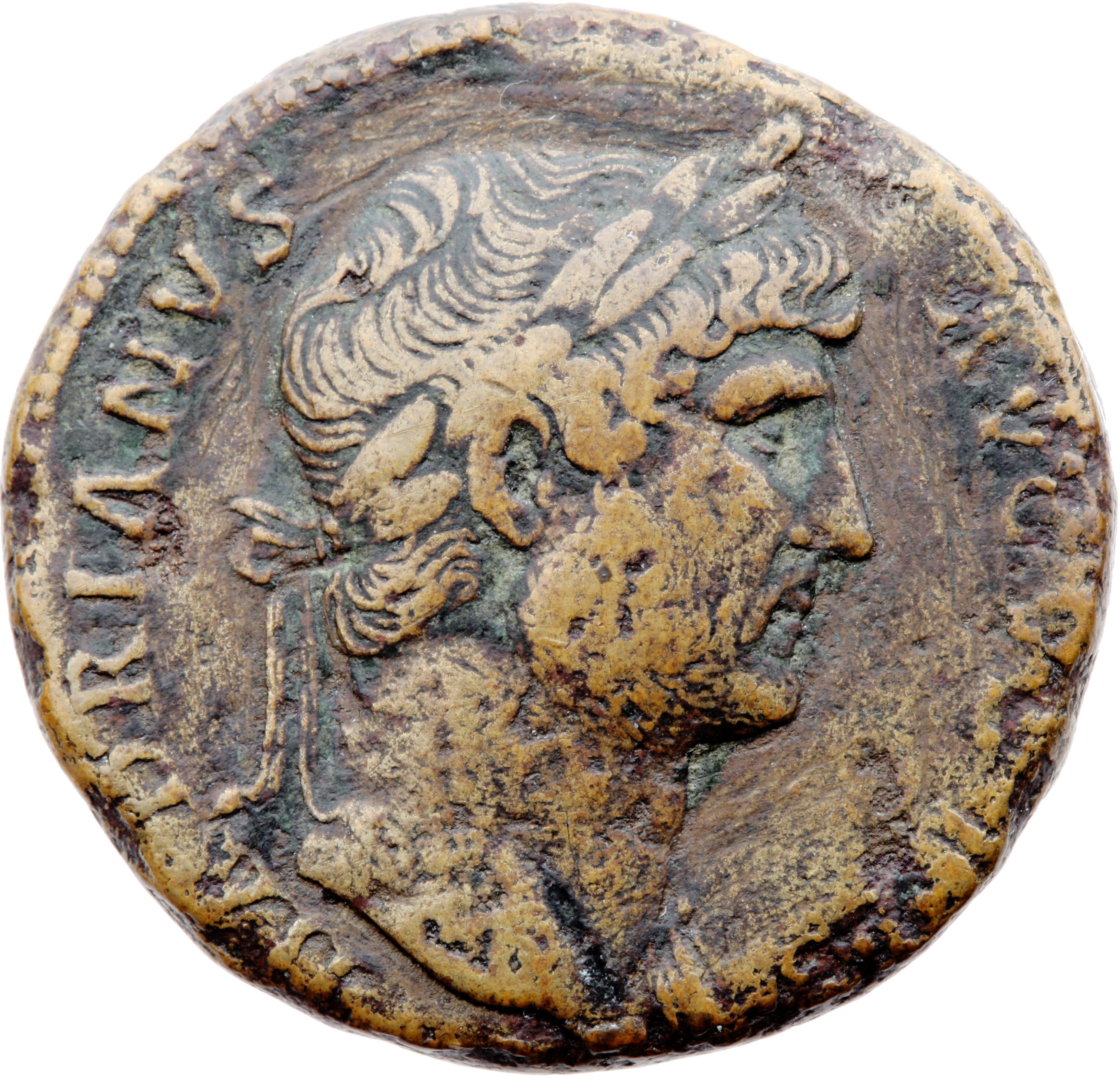 RIC II Hadrian 652 Hadrian obverse, Büste des Hadrianus nach r. mit Lorbeerkranz und Paludamentrest auf der l. Schulter.