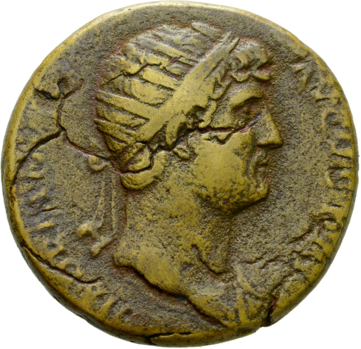 RIC II Hadrian 658j Hadrian obverse, Drapierte Büste des Hadrianus mit Strahlenkrone nach r.