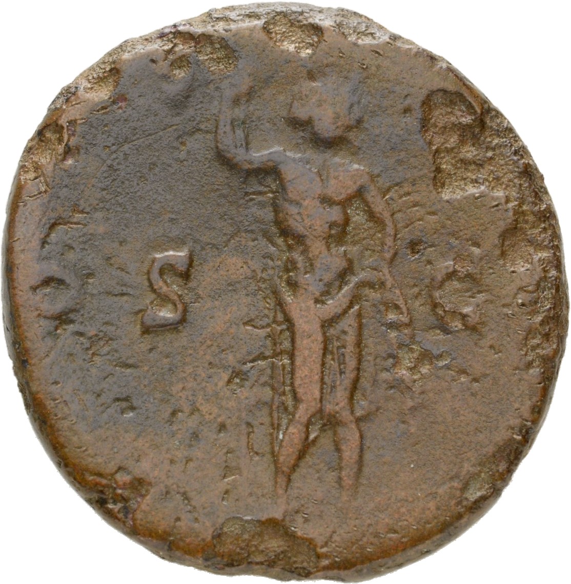 RIC II Hadrian 662 Hadrian reverse, Ianus Quadrifons steht in der Vorderansicht. Hält in der r. Hand Zepter. Beiderseits S...