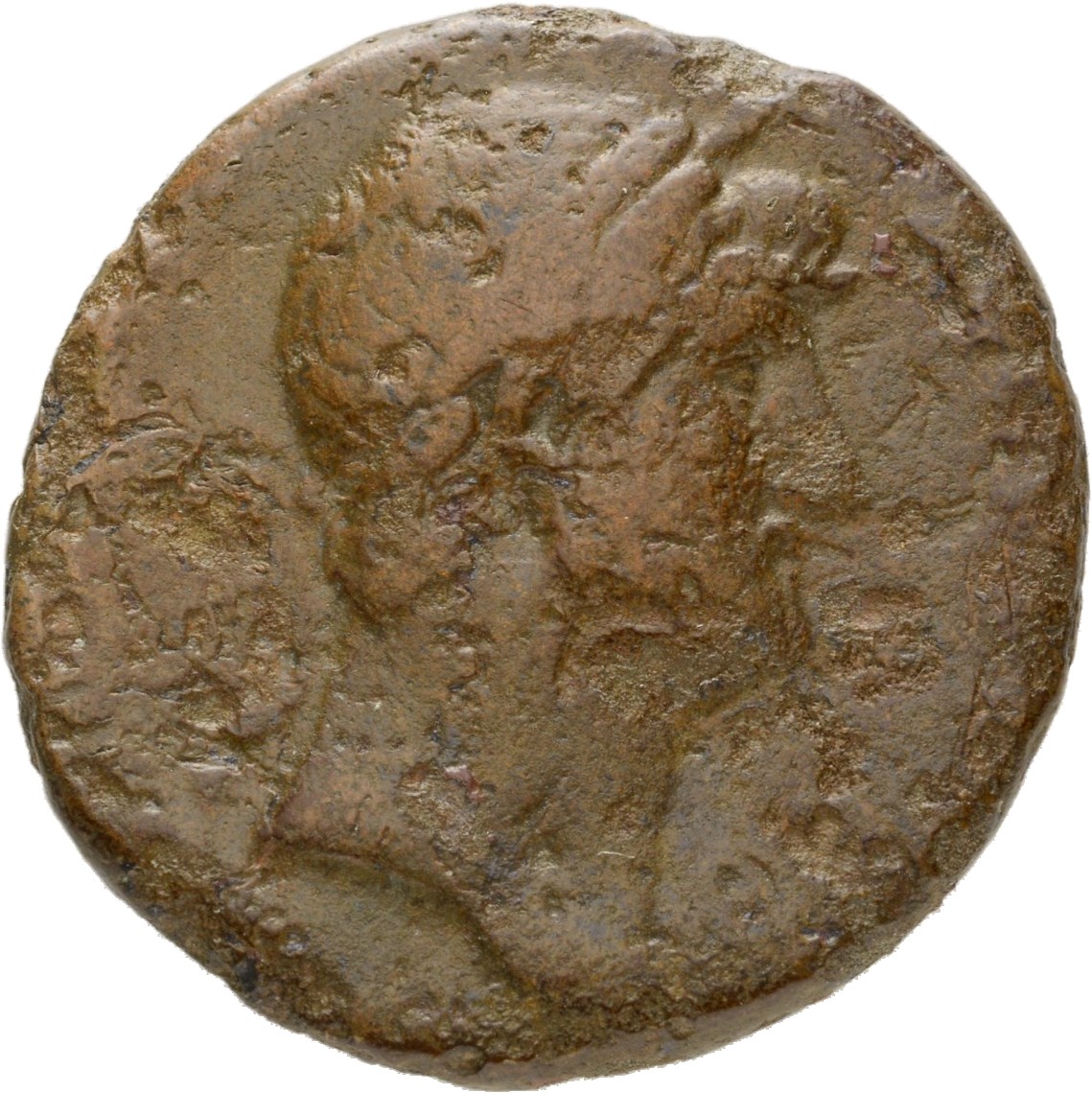 RIC II Hadrian 662 Hadrian obverse, Drapierte Büste des Hadrianus mit Lorbeerkranz in der Brustansicht nach r.